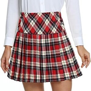 Urban Coco Womens XXL Red Navy Plaid Skater Schoolgirl Academia Skirt Preppy